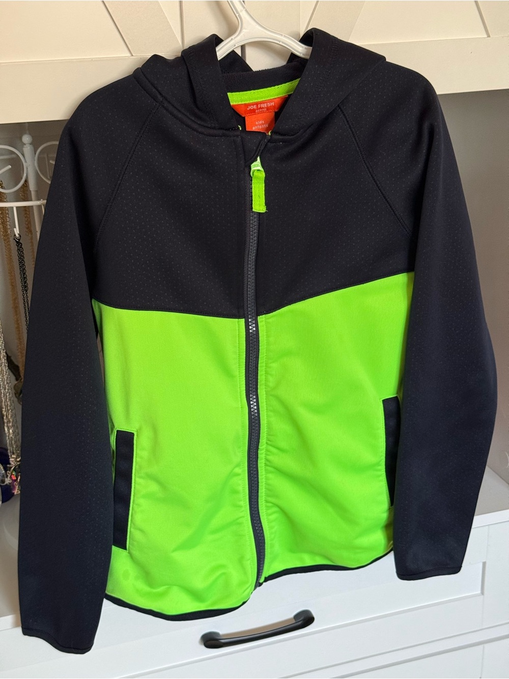 Joe Fresh Black and Neon Green Colorblock Kids Hooded Jacket